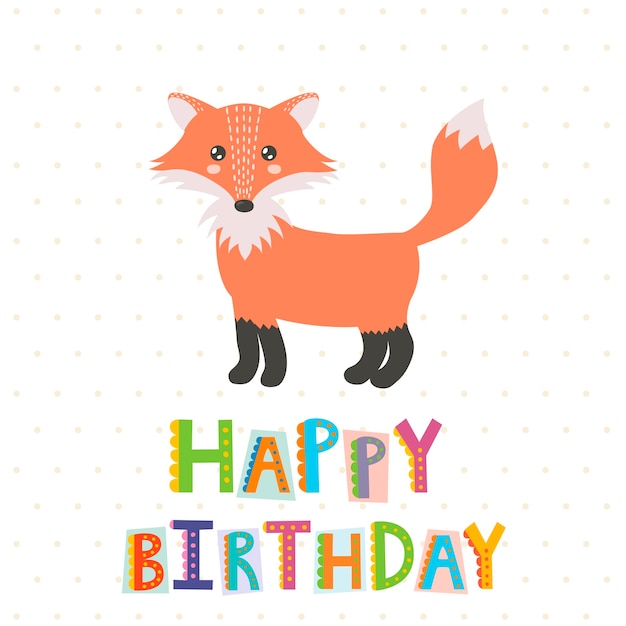 Happy birthday greeting card with a cute fox Vector | Premium Download