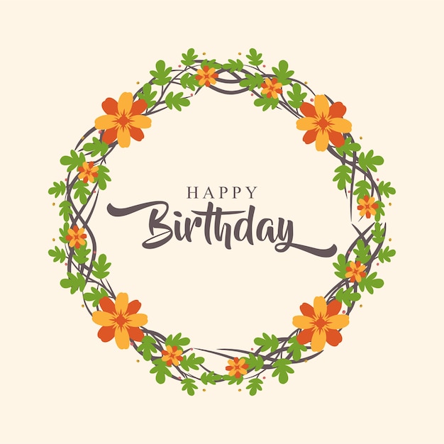 Premium Vector | Happy birthday greeting card with flower wreath