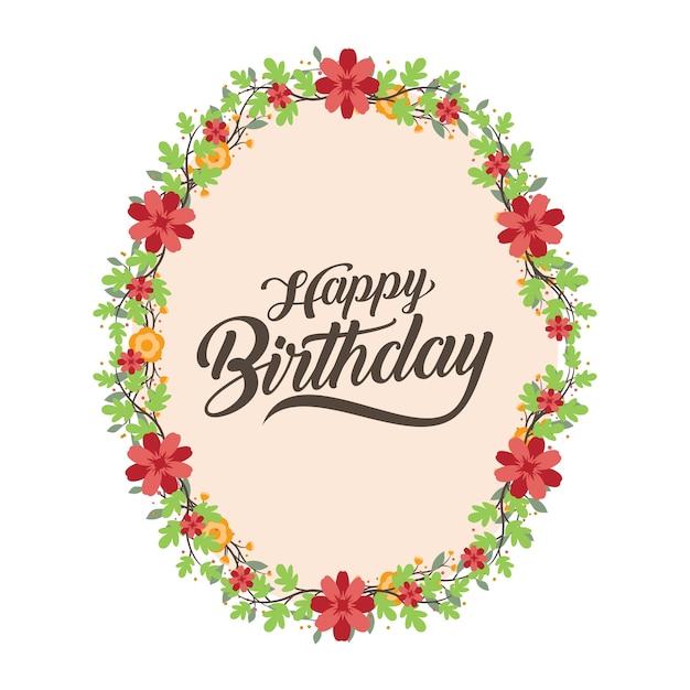 Premium Vector | Happy birthday greeting card with flower wreath