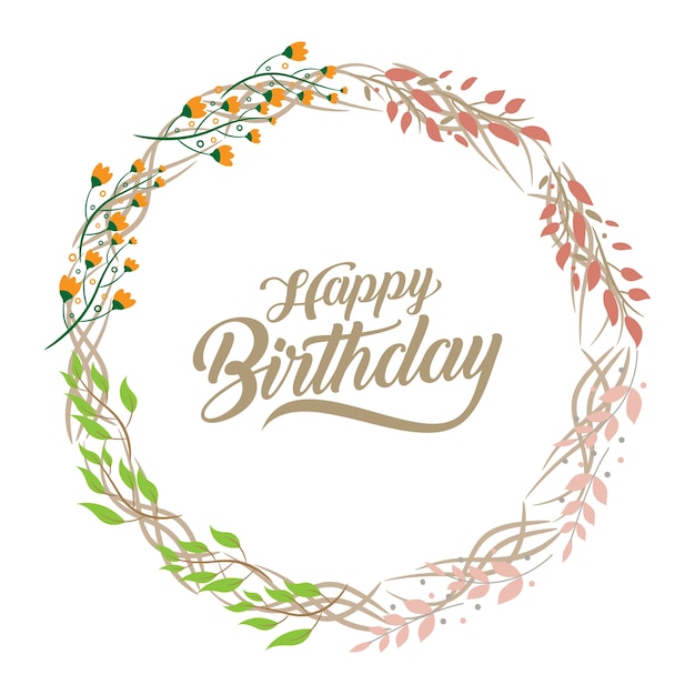 Premium Vector | Happy birthday greeting card with flower wreath