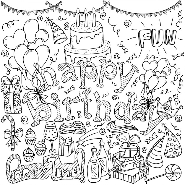 Premium Vector | Happy birthday hand drawn doodle birthday pattern