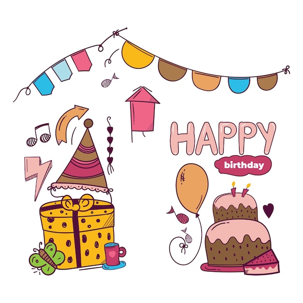 Premium Vector Happy Birthday Hand Drawn Sticker In Doodle Style