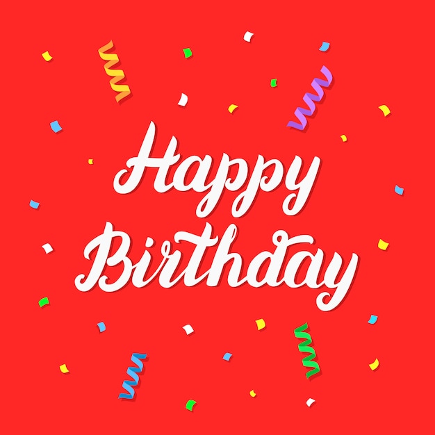 Premium Vector | Happy birthday hand lettering on red festive background