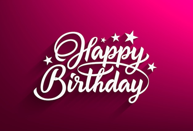Happy birthday handwritten text in style lettering. pink background with beautiful calligraphic insc