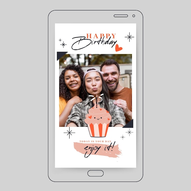 Free Vector Happy birthday instagram story template with photo