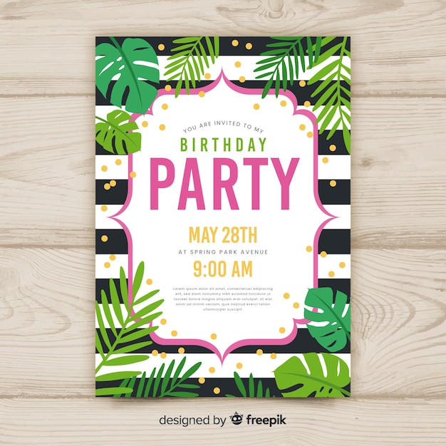 Download Happy birthday invitation template in flat style | Free Vector