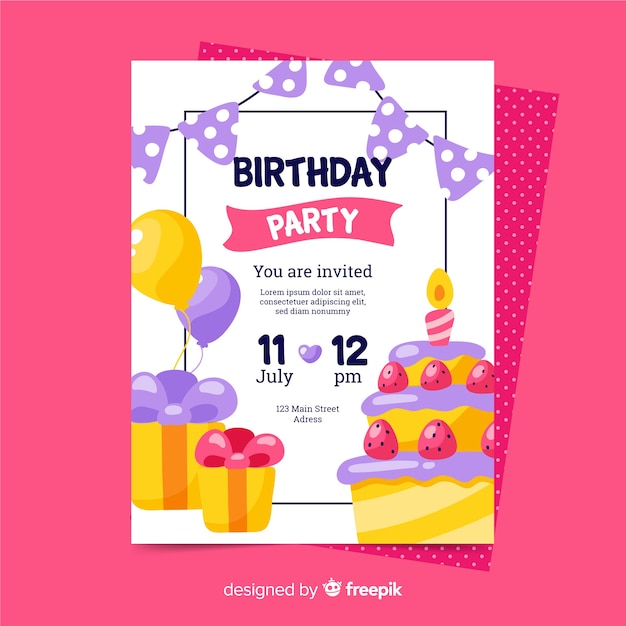 Download Happy birthday invitation template in flat style Vector ...