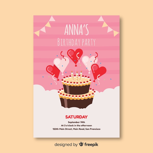 Download Happy birthday invitation template in flat style Vector ...