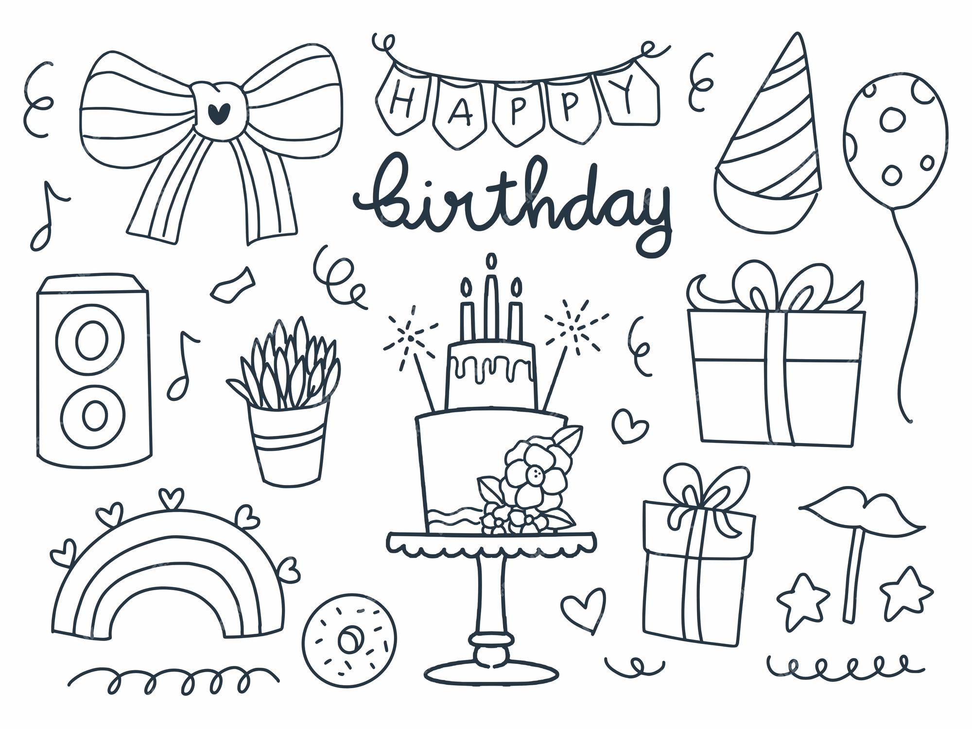 premium-vector-happy-birthday-items-set-in-line-style