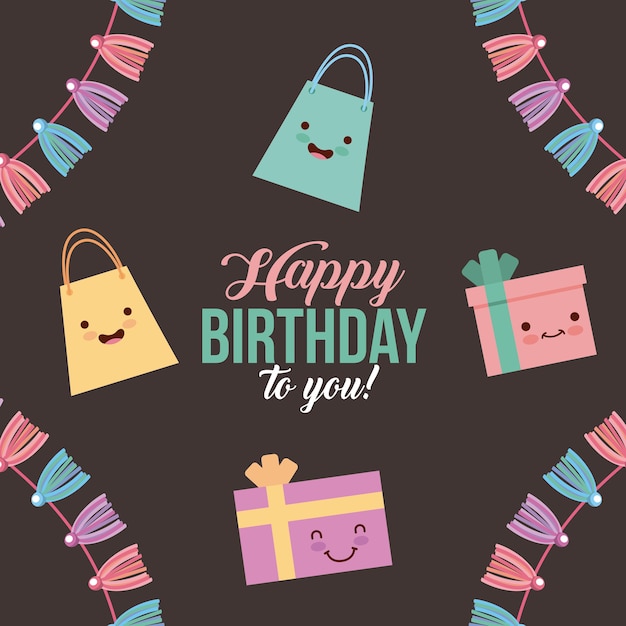 Premium Vector Happy Birthday Kawaii Gifts