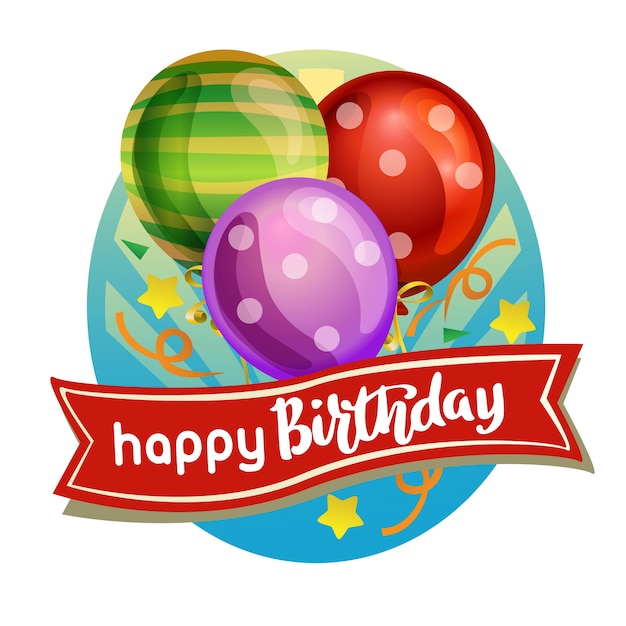 Download Happy birthday label with balloon | Premium Vector