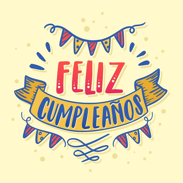 スペイン語でお誕生日おめでとうレタリング 無料のベクター