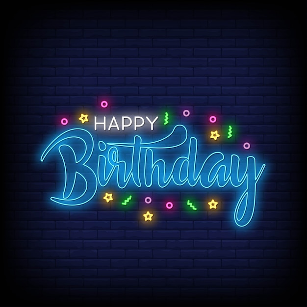 Premium Vector | Happy birthday lettering neon text vector