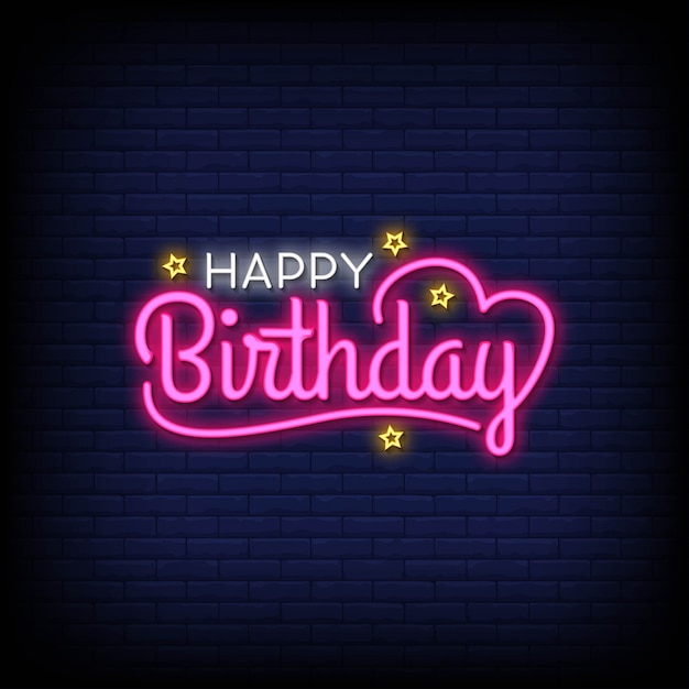 Premium Vector | Happy birthday lettering neon text