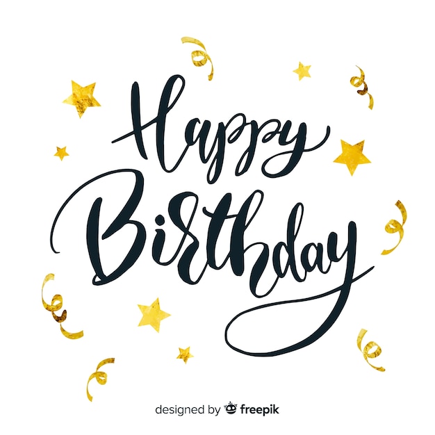 Happy birthday lettering with golden stars | Free Vector