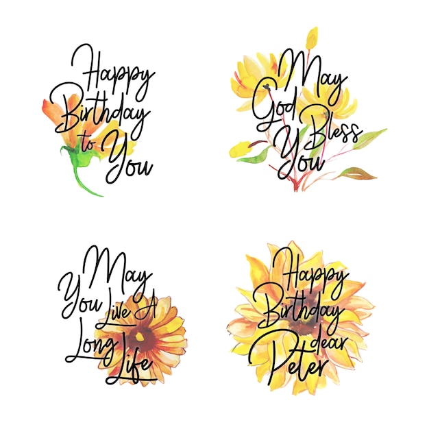 Download Happy birthday logo collection with watercolor floral ...