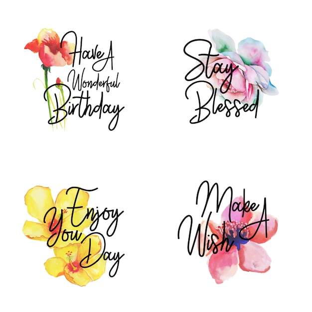 Free Vector Happy Birthday Logo Collection With Watercolor Floral