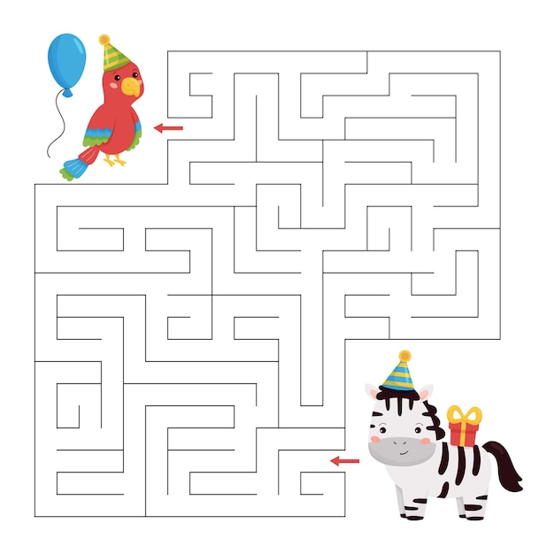 Premium Vector Happy birthday maze game for children. cute cartoon