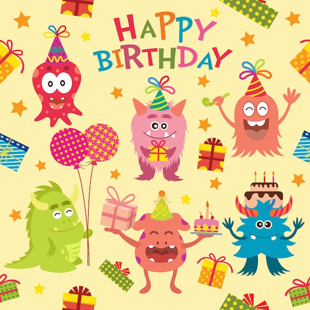 Download Happy birthday monster collection Vector | Free Download