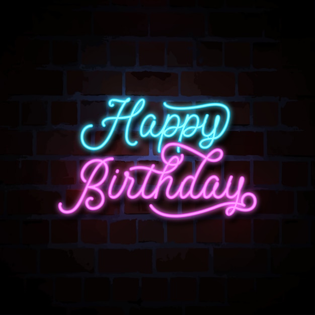 Happy birthday neon sign illustration | Premium Vector