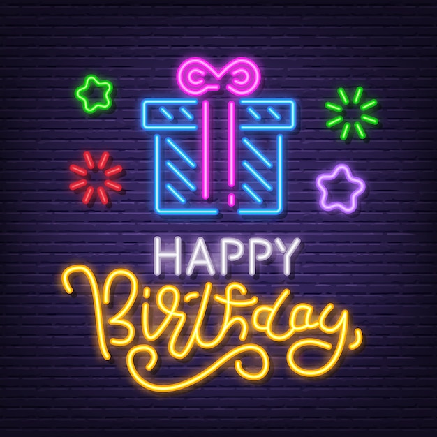 Premium Vector | Happy birthday neon signboard