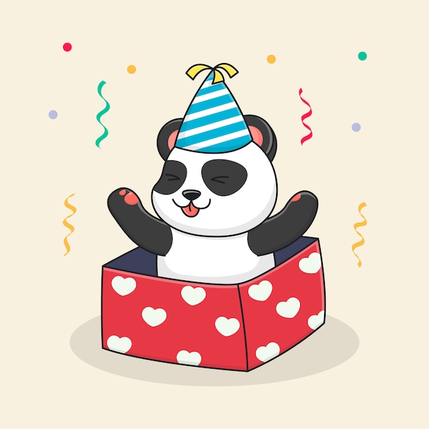 Download Happy birthday panda in box with hat | Premium Vector