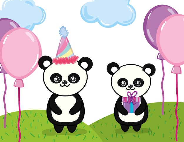 Download Happy birthday panda cartoon | Premium Vector