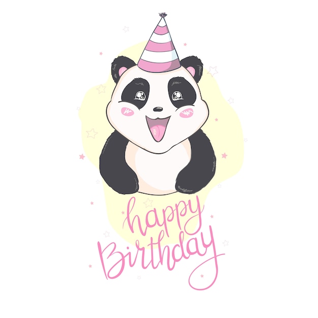 Download Happy birthday panda on white card | Premium Vector