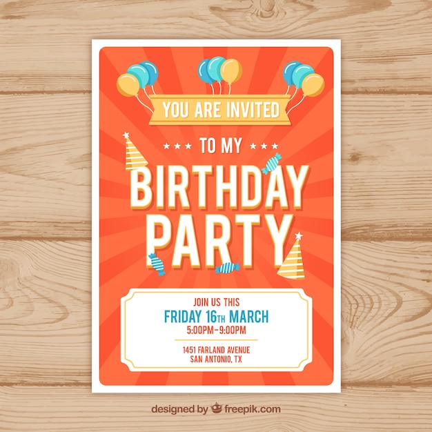 Happy birthday party card in flat style