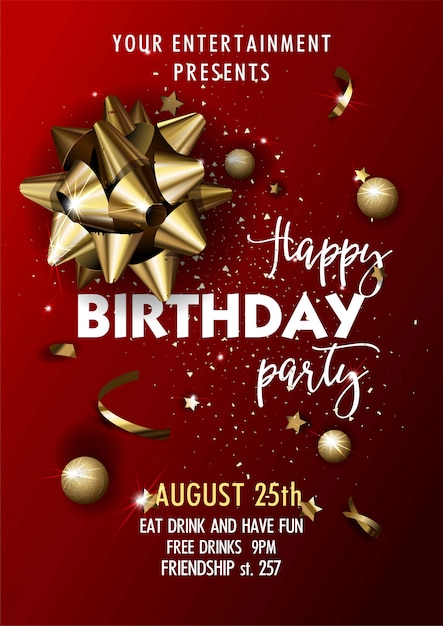 Happy birthday party invitation vector poster template ...