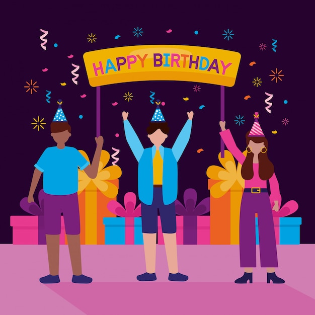 Free Vector | Happy birthday people in flat style