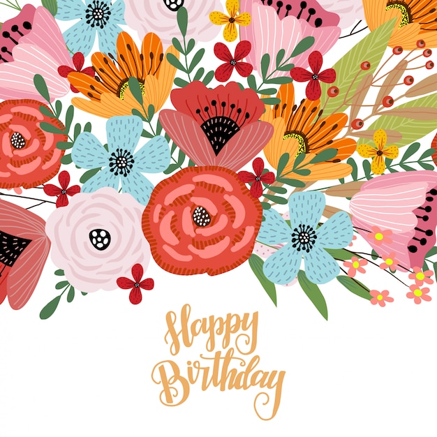 Premium Vector | Happy birthday. postcard template with cute hand ...