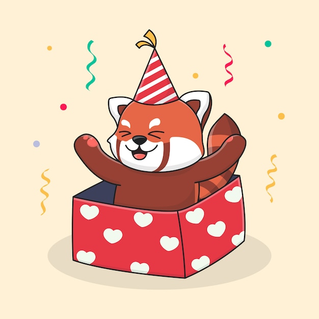 Download Happy birthday red panda in the box and wearing a hat ...