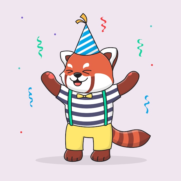 Download Happy birthday red panda with hat and cute cloth | Premium ...