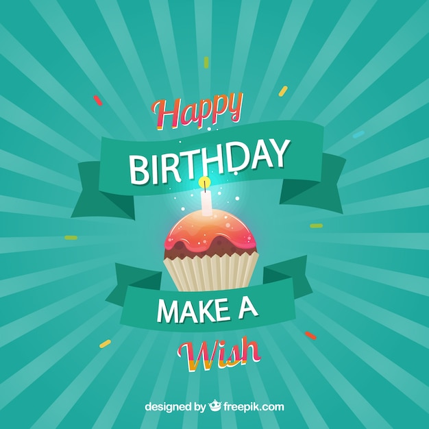 Download Happy birthday retro background with a cupcake Vector | Free Download