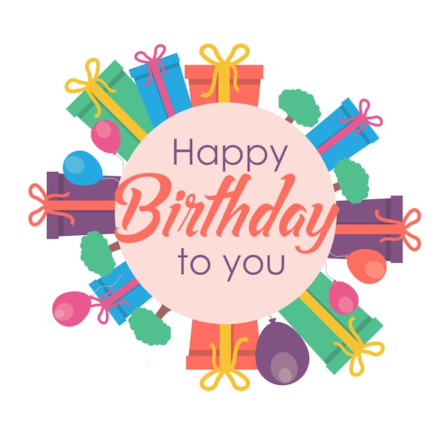 Download Happy birthday round with gift box Vector | Premium Download