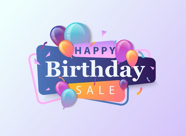 Premium Vector | Happy birthday sale banner with balloon, confetti and  gradients.