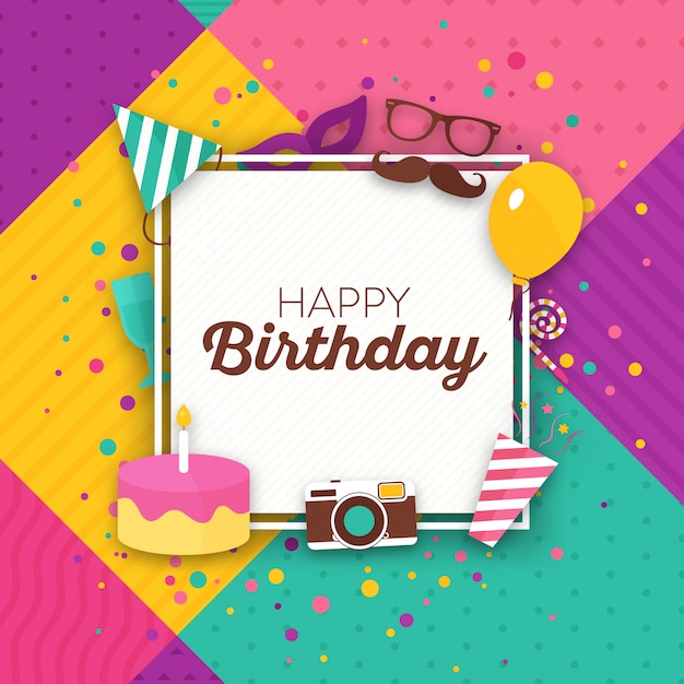 Premium Vector | Happy birthday template with colorful elements