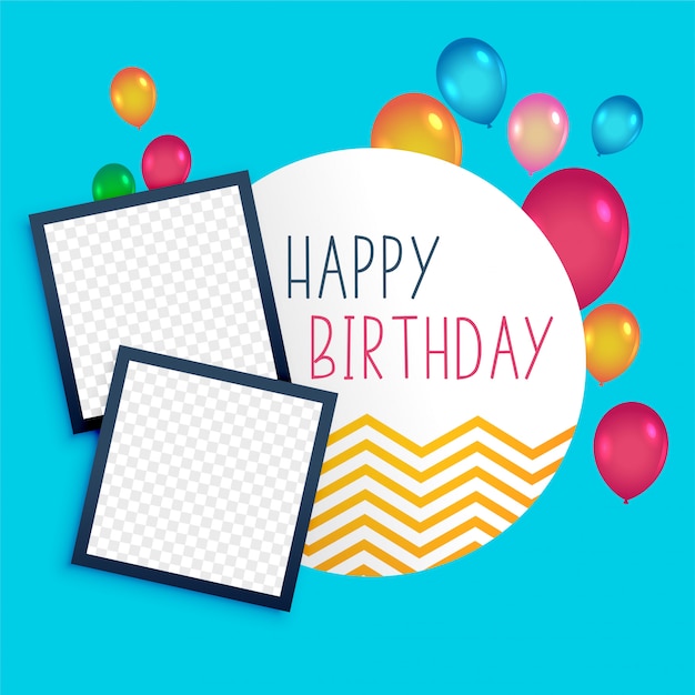 Download Happy birthday template with photo frame Vector | Premium ...