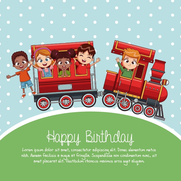 Download Happy birthday train cartoon | Premium Vector
