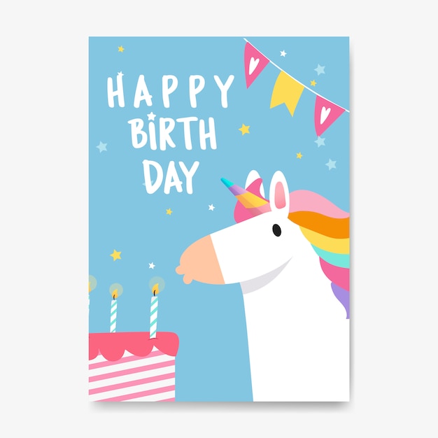 Free Vector | Happy birthday unicorn card vector