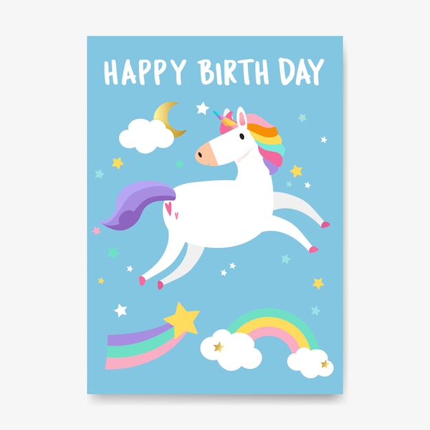 Download Happy birthday unicorn card vector Vector | Free Download