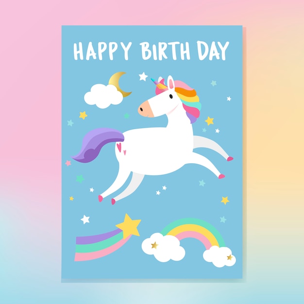 Download Happy birthday unicorn card vector | Free Vector