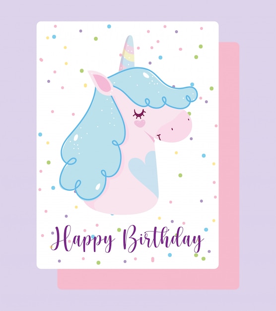 Premium Vector | Happy birthday unicorn cartoon rainbow horn dotted ...