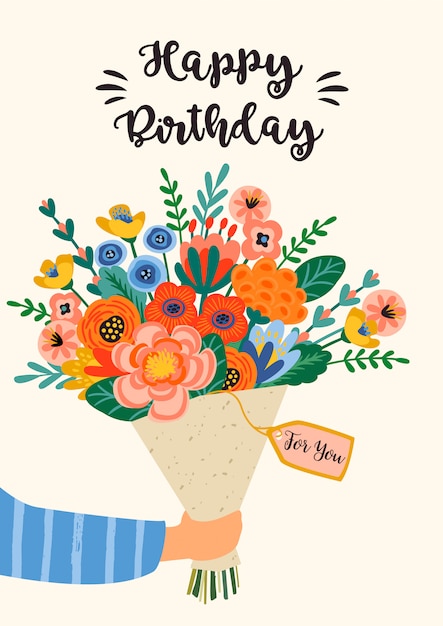 Premium Vector | Happy birthday. vector illustration of cute bouquet of ...
