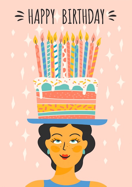 Premium Vector | Happy birthday. vector illustration of cute lady with