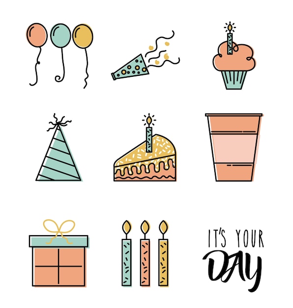 Download Premium Vector | Happy birthday wish celebration time day icons