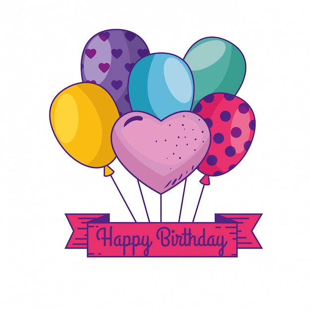 Download Happy birthday with balloons and ribbon decoration Vector ...