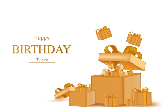 Premium Vector | Happy birthday with a gift box contains balloons
