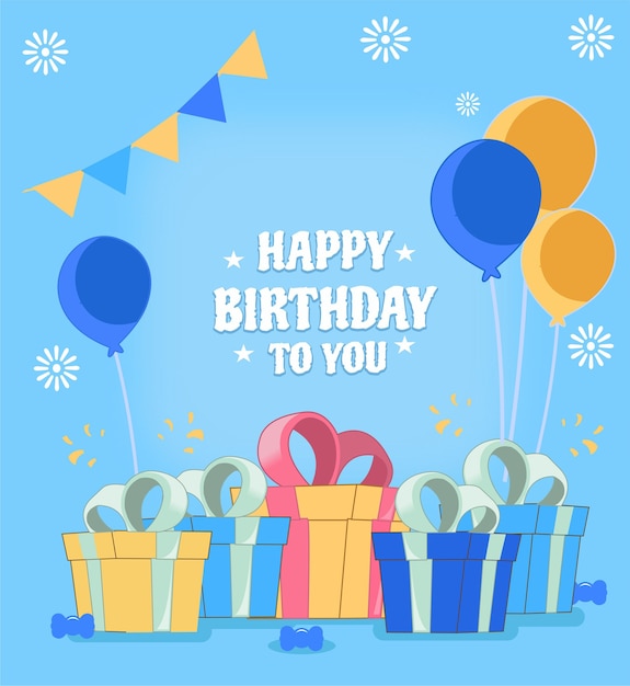 Premium Vector | Happy birthday with give,balloon,and candy flat design